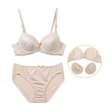 여성 와이어 3/4 몰드 B컵 브라팬티세트 베이지 600504