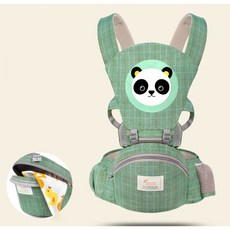 創新收納型腰凳三合一背巾 單獨背帶腰凳 四季透氣雙肩背帶, 綠色熊貓收納型, 綠色熊貓收納型