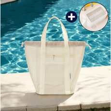 이드니 물빠지는 메쉬 목욕 수영 가방 + 방수 파우치 증정, 베이지