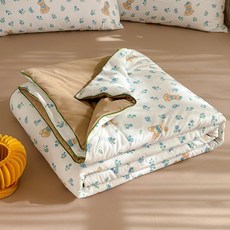 물세탁 가능한 면 여름용 이불 에어컨 이불 세탁기 사용 가능한 얇은 이불, 150*200cm 싱글 여름 이불, 잘 자요, 곰돌이