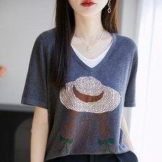 Yellwel 레이어드 니트 여성 여름 반팔 라운드넥 슬림핏 DJP