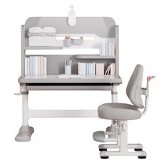 手搖升降書桌椅組 含折疊燈, 2層, 灰色