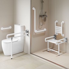 衛生間扶手馬桶欄杆老人坐便器廁所安全防滑折疊無障礙浴室, 白色,【三件套】康養款, 1個