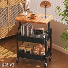 편리한 이동식 다용도 트롤리 협탁 틈새 수납 카트 2단 3단 원목 감성 홈카페, 블랙