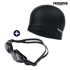 레노마수영복 수경 수모 세트 (RO-RG2C001_BKBK), 1세트, 블랙+블랙