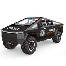 토이즈데이 실제 연기 분사! 폴리스 사이버 트럭 LED 라이트 문 개폐 후렉션 자동차, 1개, 블랙