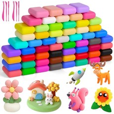 Ainiv 에어 드라이 클레이 키트 아동용 60가지 색상 DIY 모델 매직 클레이 6가지 조각 도구가 있는 모델링 클레이 안전 및 무독성 남아 여아용 초경량 예술 및 공, 60 Colors