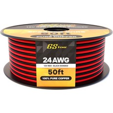 GS Power OFC 순수 구리 10 게이지 와이어 25피트 무산소 전기 12V 기본 하이파이 스피커 케이블 앰프 태양광 패널 자동차 배터리 케이블 스테레오 자동차 홈 시어터, 50 ft, 24 AWG