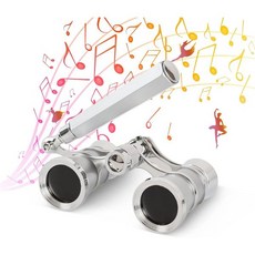 아오메키 오페라 글래스 쌍안경 3X25 극장용 안경 미니 휴대용 손잡이 포함 성인 여성용 뮤지컬 콘서트용 검정색, 손잡이가 있는 은색