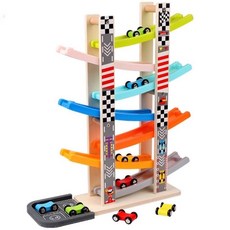 兒童木製滑道車玩具，多層軌道滑行小汽車，益智趣味玩具, 多色, 1個