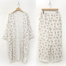 남녀공용 순면 이중지 로브가운 상하세트 샤워가운 커플홈웨어, 1세트, 로즈핑크 XL