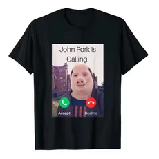 John Pork는 응답 전화 전화 티셔츠를 부르고 있습니다. 유머 재미 있은 돼지 그래픽 티 streetwear, 05 XS（old）, 01 black-92528