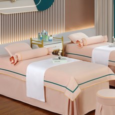 美容牀罩四件套純色美容院專用品簡約推拿按摩理療洗頭牀罩多件套, 舞動人生-玉色):60*180圓頭五件套