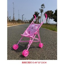 嬰兒手推車娃娃玩具 塑膠推車 發聲功能, 塑膠小推車PVC卡頭袋 英文粉管, 1個