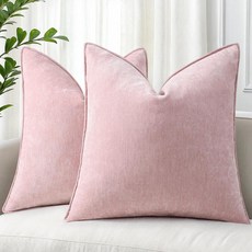 DecorUhome 여름 소파 장식용 베개 커버 45.7 x 45.7cm(18 x 18인치) 2개 세트 장식적이고 부드러운 벨벳 모던하고 아늑한 셔닐 베개 커버 우아한 디자, 블러쉬 핑크
