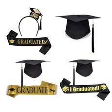 파티굿즈 졸업 학사모 머리띠 어깨띠 유치원 어린이집 악세사리, 1개, 학사모+블랙어깨띠