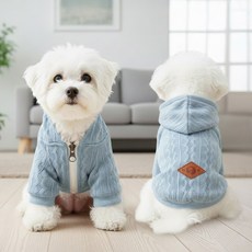 강아지 반려동물 니트 후드집업 애견옷 (공장판매처리가격), 1개, 블루