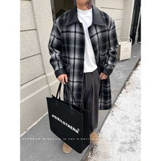 코트 체크 패턴 울혼방 미디기장 보온성 높은 오버핏