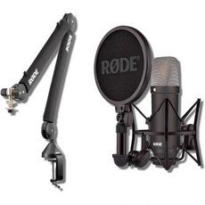 콘덴서마이크 녹음용 핸드폰 먹방 로드 NT1 시그니처 시리즈 SM6 쇼크마운트 삼각대 베이스 마이크 스탠드 및 팝 필터가 장착된 그린 콘덴서, NT1 Black (with PSA1+), 1개