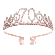 생신 생일 파티용 티아라 | 부모님 축하 전용 벌스데이 왕관, 1개, 핑크골드 70세