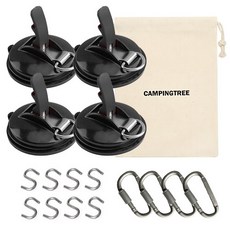 캠핑트리 차박어닝 흡착판 흡착패드4p+S형고리+카라비너 파우치, 흡착패드4p+S형고리8P+D형카라비너4P+파우치 세트