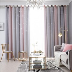 HAROO 아일렛형 펀칭암막 이중레이스 안방 이쁜 공주 차광 커튼 1+1