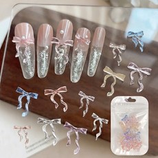 네일 얼음 시럽 리본 파츠세트 클리어 유리알 매듭 반투명 젤네일아트, 1개, 얼음시럽리본 30개세트 대형