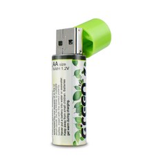 GREENON USB充電環保電池(AA/3號)-2入 鎳氫充電電池組，重複使用節能減碳，適用於多種設備, 1個, 2個裝