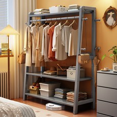 实木衣架落地卧室挂衣架家用衣帽架房间简易放衣服架子床尾收纳架, 宝马灰【64*42*170】破损包赔