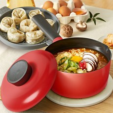 네오플램 인덕션 라면냄비 찜냄비 실리콘찜기 포함 18cm 레드, 1세트