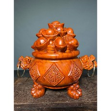 精雕木製聚寶盆 招財納福擺件 居家風水裝飾品, 花梨木(紅色), 1個