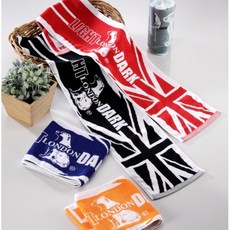 【台灣製】正版授權L&D雙色緹花運動毛巾/100%棉/吸水速乾/親膚舒適, 1個, L&D大丹狗/22X110CM/ 水藍色