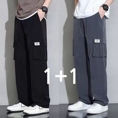 BIKASU 남성 여름 카고 바지 빅사이즈 냉장고 바지 캐주얼 스트링 조거팬츠 1+1