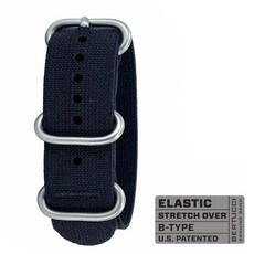 BERTUCCI 남성용 블랙 엘라스틱 매트 하드웨어 22mm 스티치 시계 밴드 214809