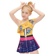 兒童連體裙泳衣 女童斜肩連體泳衣, 110cm