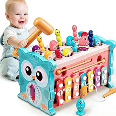多功能敲擊琴打地鼠玩具，0-3歲寶寶益智音樂玩具，手眼協調訓練玩具, 藍色, 1套