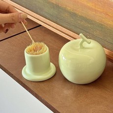 台灣出貨蘋果牙籤盒，家用牙籤筒棉簽牙線收納盒，創意高級感牙籤罐, 1個, 蘋果牙簽筒-綠色,1個