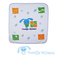 桃園小太陽 亞米兔Yummy Rabbit 瞬間吸水純棉兩用浴巾/包巾 嬰兒包巾 新生兒包巾 防踢被, 藍, 1個