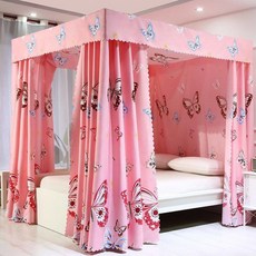침대가림막 침대암막커튼 사각 모기장 쉐어하우스 블루 화이트 95 분홍 그림 방한, 1.2폭 2.0m길이, 6 하트파우더(침대커튼+굵은25봉받침대)등보내기
