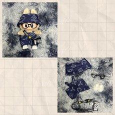 Labubu 라부부 옷 멜빵 코디세트 1 2 3세대 17cm 인형옷 악세서리, 의상만 (인형제외), 모자+바지+신발+안경+카메라