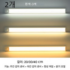 자칠 인체 감지 센서 무선 LED 조명 스트립 옷장 주방 접착식 충전 조명, 2개, 화이트 30CM