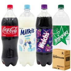 [한번에먹자] 탄산음료세트 1.5L 4종 혼합 ( 코카콜라 + 사랑해요 밀키스 + 웰치스 포도 + 칠성사이다 ) 사무실음료 당구장 업소용 가정용 식자재 음료수 골라담기, 1세트