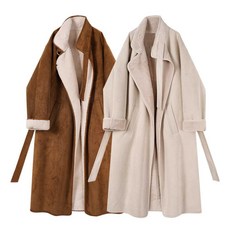 여성 인조양모 스웨이드 가을 겨울 롱 코트 재킷