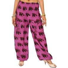 Exotic India 코끼리와 앞면 포켓이 인쇄된 요가 바지 별 흰색. 단일 사이즈