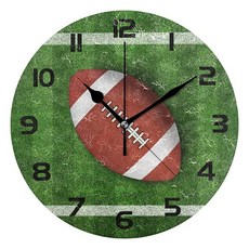미식 축구장 벽시계 조용한 똑딱 거림 없음 스포츠 24.1cm(9.5인치) 원형 벽시계 배터리 작동 시계 장식 남아 방 가정 벽 욕실 주방 침실 거실 사무실 교실 파티오, 미식축구