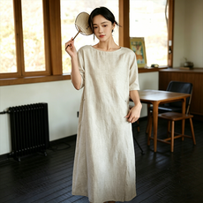 FIRSGIRL 여름 시원한 원피스 루즈핏 린넨 텐셀 내추럴 감성 여성 롱원피스