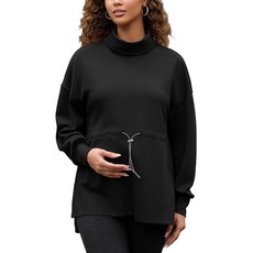 Bhome 임산부 터틀넥 스웨트셔츠 롱 슬리브 오버사이즈 풀오버 탑 사이드 슬릿 튜닉 셔츠와 드로스트링 허리