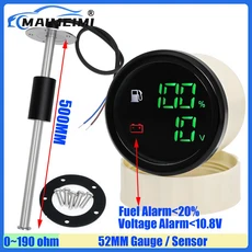 MAIMEIMI 디지털 듀얼 52MM 게이지 녹색 LED 연료 레벨 + 전압 0-190ohm 센서 100-550mm 범용 자동차 보트, 18 500MM Sensor X Gauge