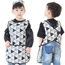 아동용 방수 앞치마두건토시세트, 블랙삼각