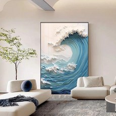 海浪抽象藝術晶瓷畫 客廳電視背景牆裝飾掛畫, 581013+黑框,40*60+鋁合金框+晶瓷畫